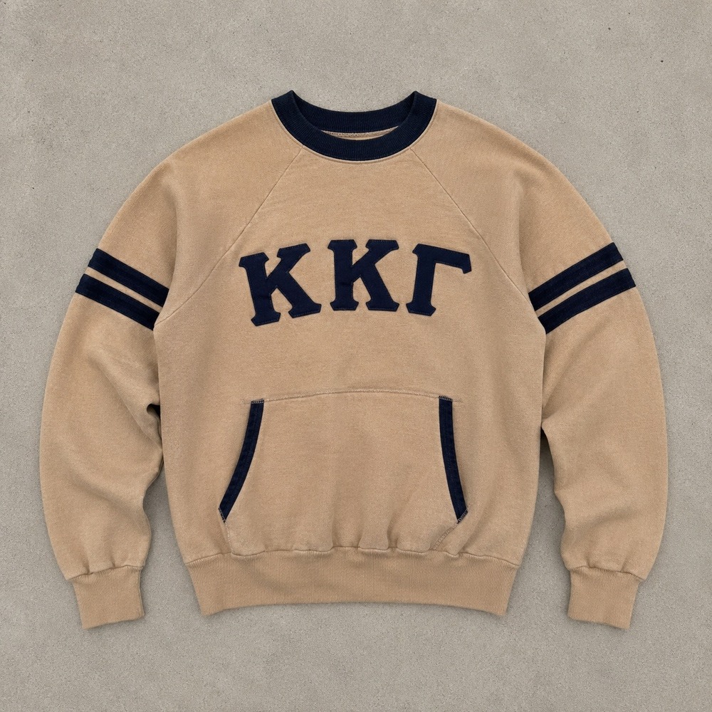 Vintage 50s 60s KKG Raglan Sweatshirt Tan Navy Sorority Fraternity‎ Size Medium